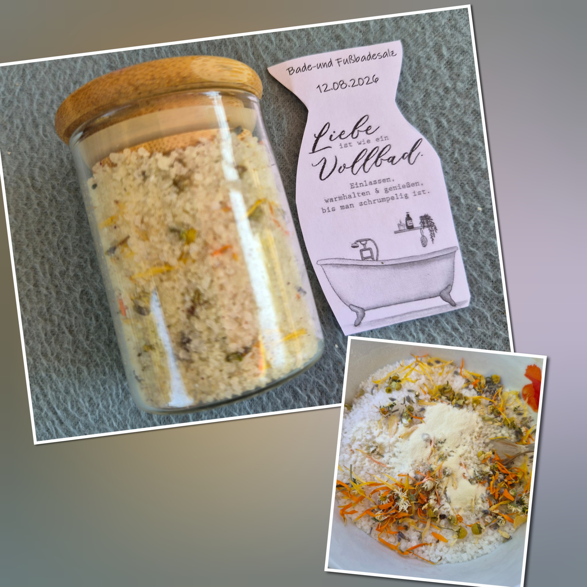 Badesalz mit Kräutern und Blüten